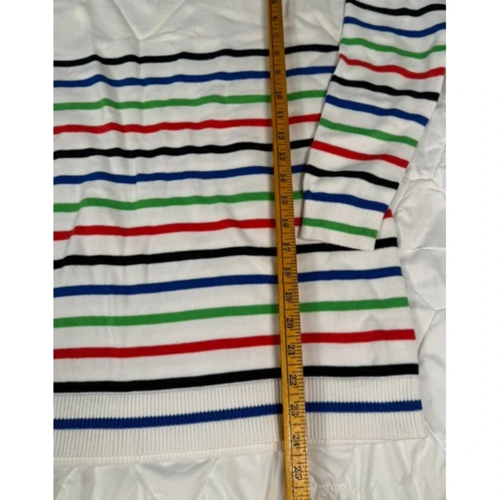 Lauren Ralph Lauren Women's Sweater Size L White Multicolor Stripe‎ Gold Button - Picture 3 of 11